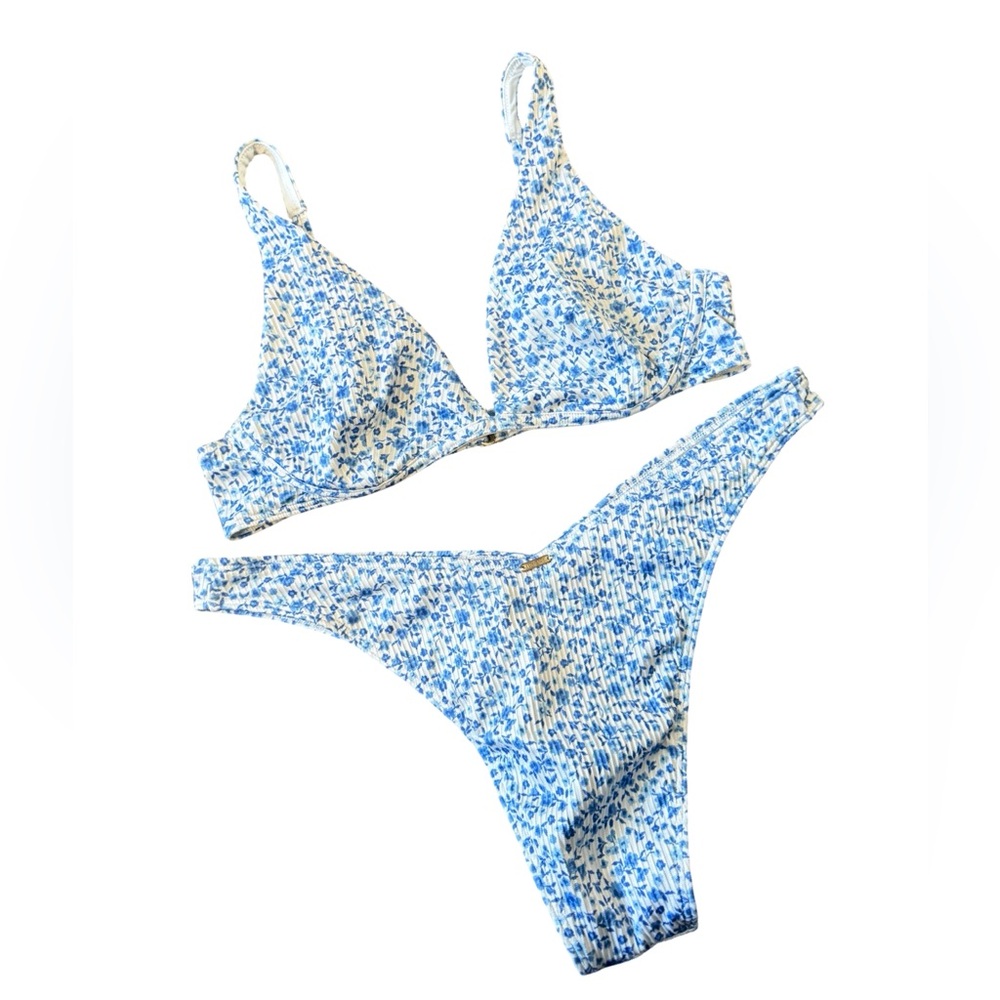 Hollister 2PC Blue and White Floral Bikini